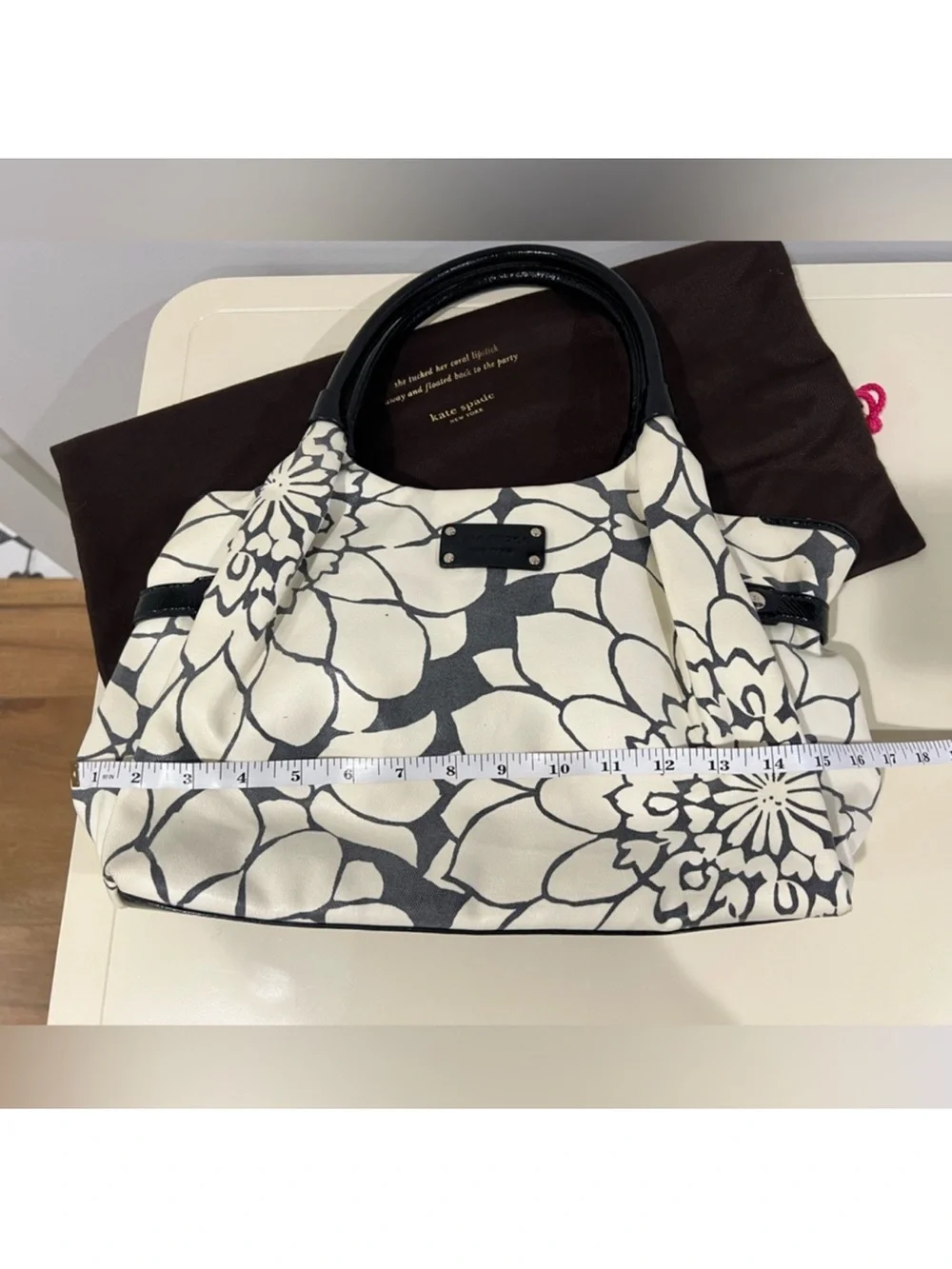 kate spade Black and Cream Floral Canvas Tote